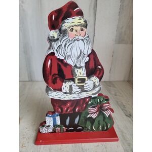 Vintage wooden Santa Claus cut out folk art gift bag Xmas home decor figure